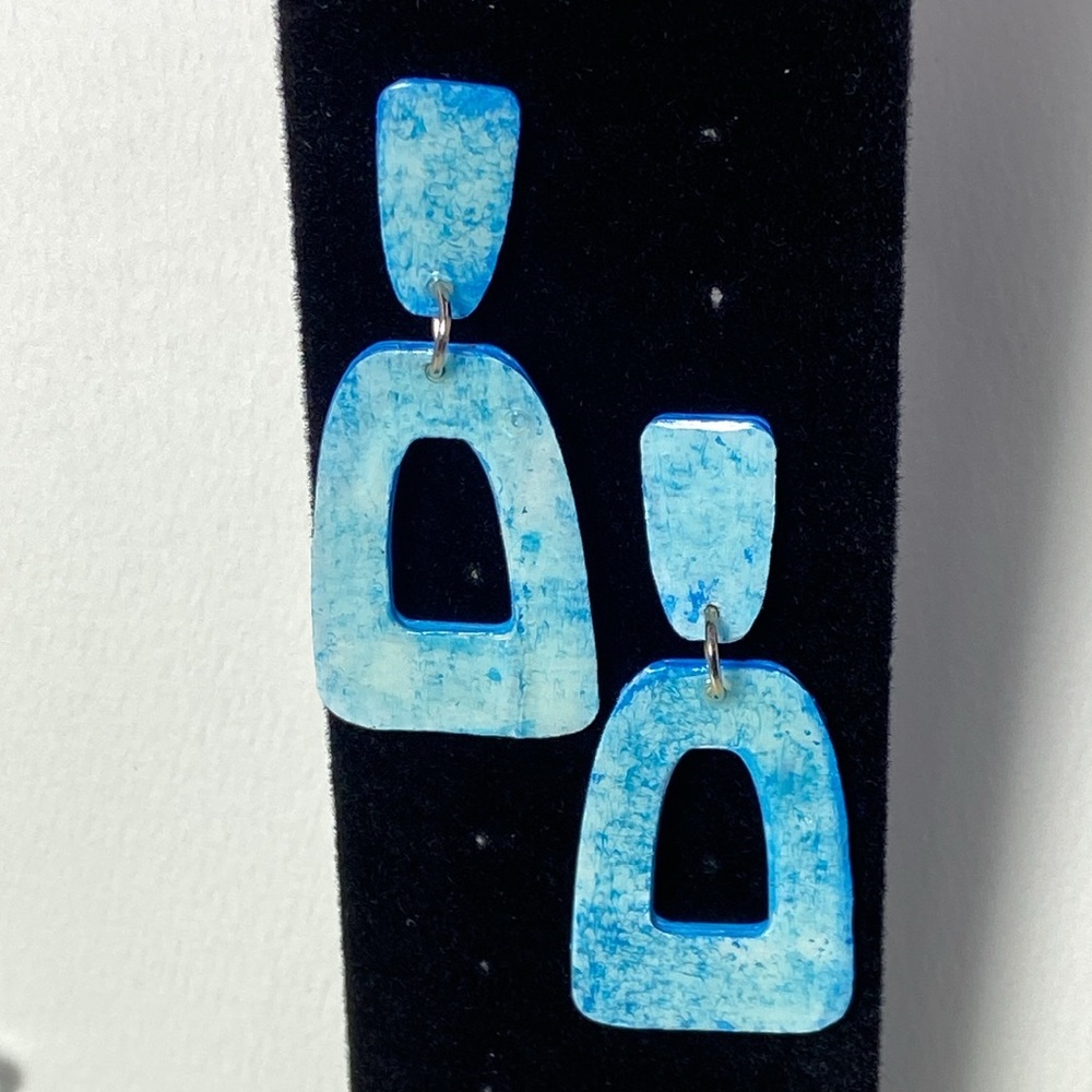 Artistic Blue Dangle Earrings Handcrafted - Picture 6 of 11